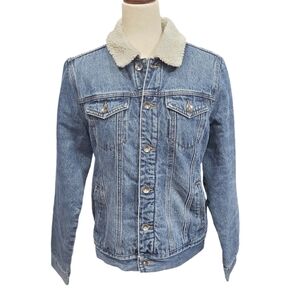EUC Hottopic Trucker Biker Jacket Sherpa shearling lining Denim Jeans cotton SM